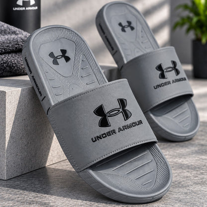 Premium Grey Comfort Slides for Men - Soft Sole Anti-Slip Slippers