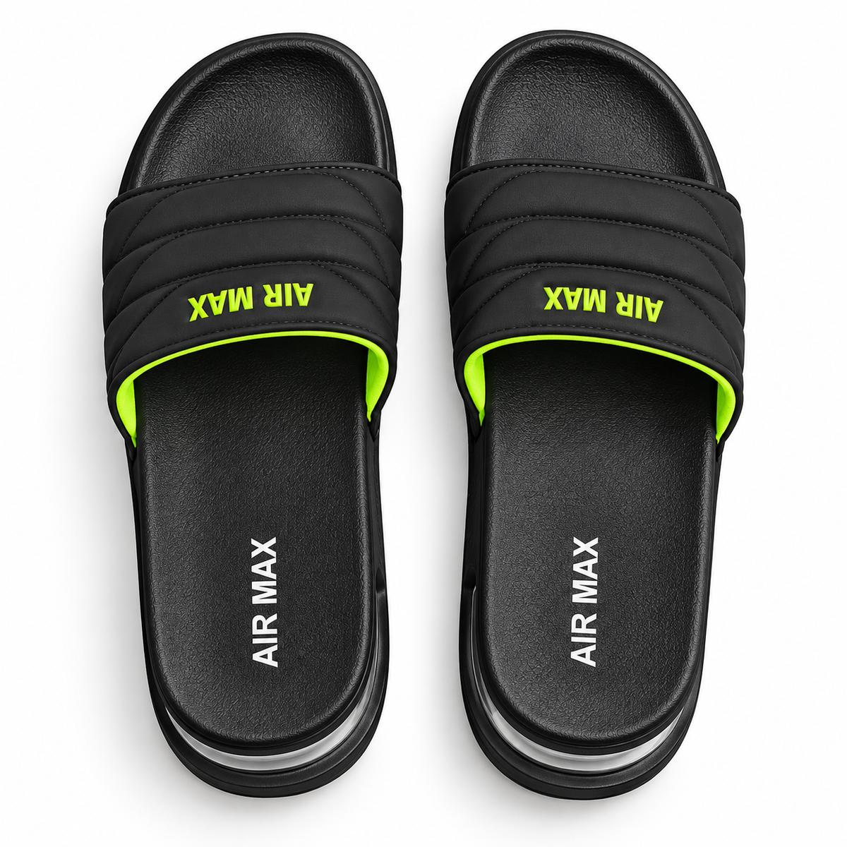 Black & Neon Green Slides for Men | Comfortable Casual Chappal