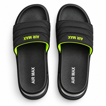 Black & Neon Green Slides for Men | Comfortable Casual Chappal