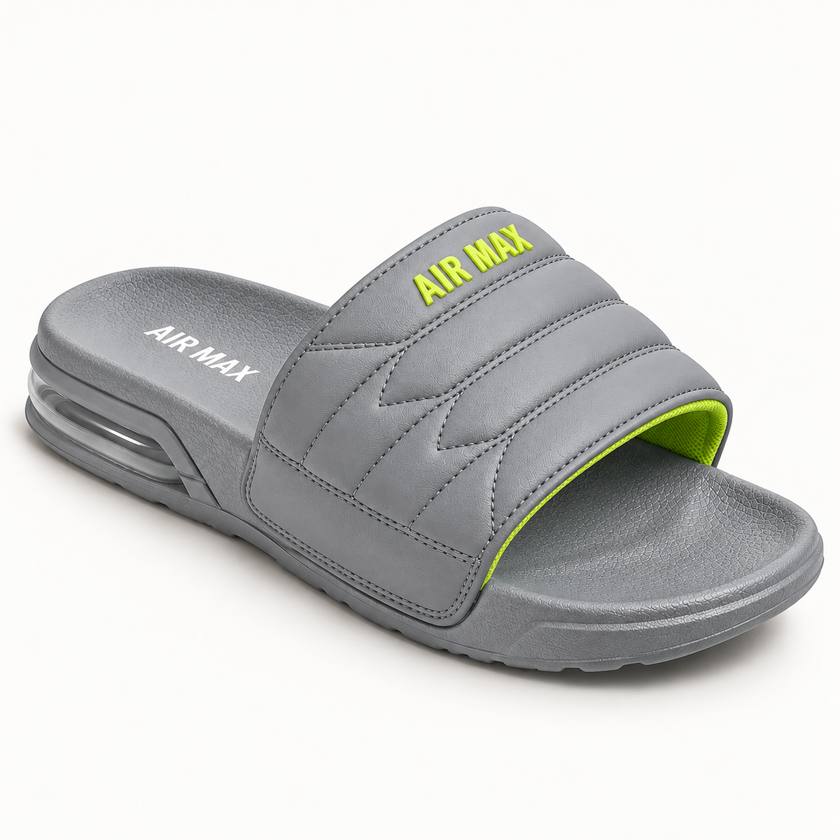 Grey & Neon Green Slides for Men | Comfortable Casual Chappal