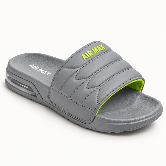 Grey & Neon Green Slides for Men | Comfortable Casual Chappal