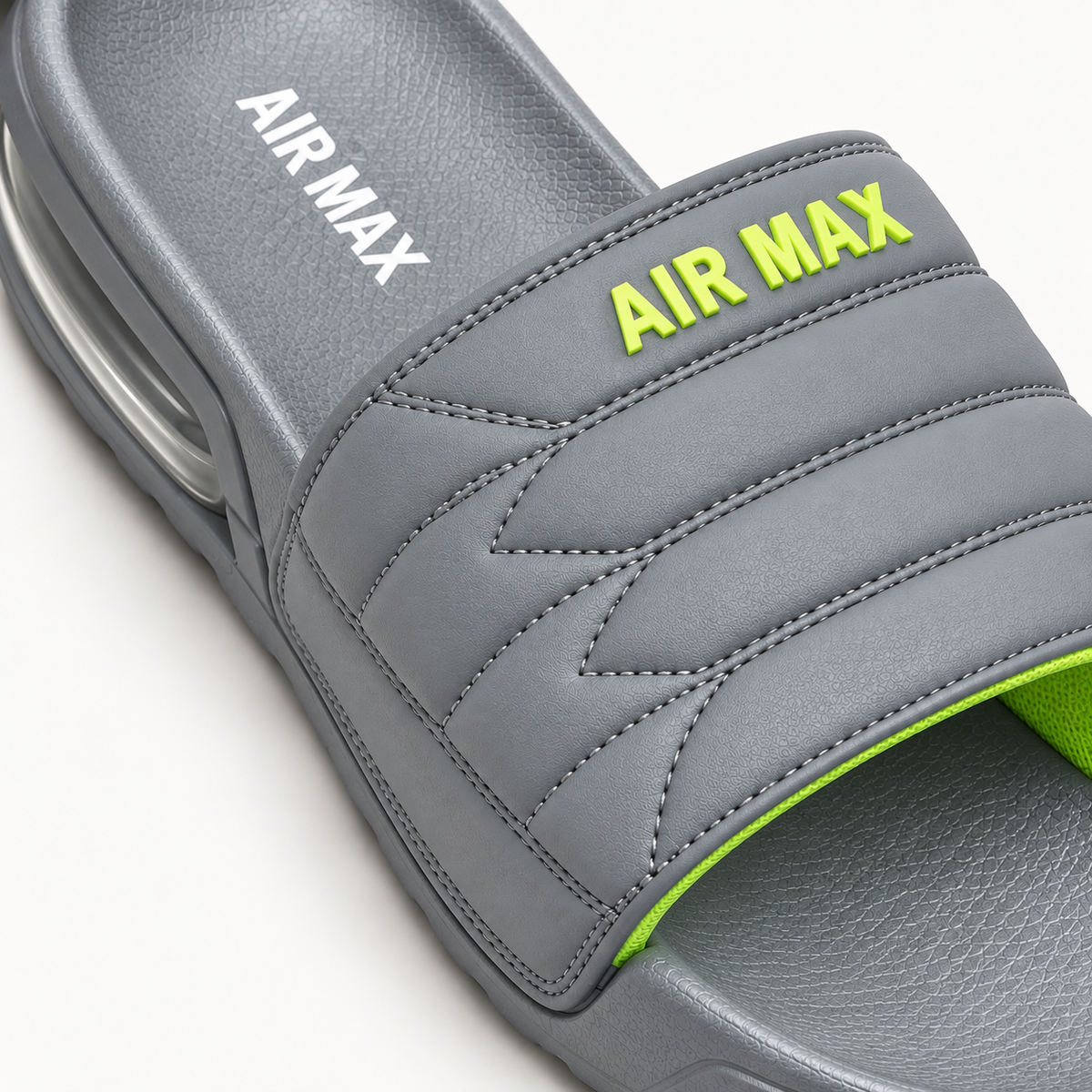 Grey & Neon Green Slides for Men | Comfortable Casual Chappal
