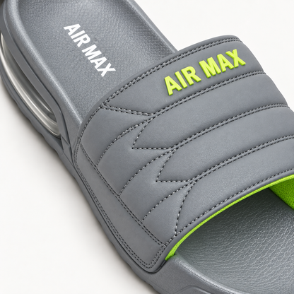 Grey & Neon Green Slides for Men | Comfortable Casual Chappal