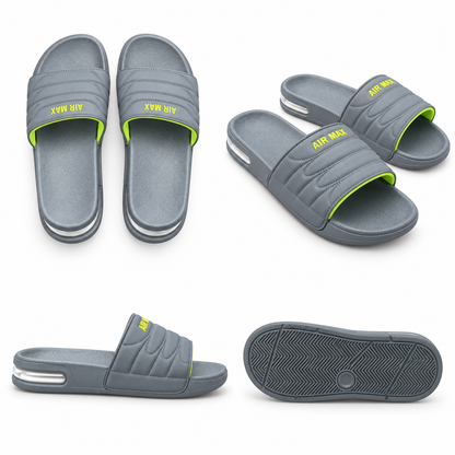 Grey & Neon Green Slides for Men | Comfortable Casual Chappal