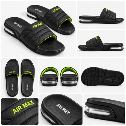 Black & Neon Green Slides for Men | Comfortable Casual Chappal